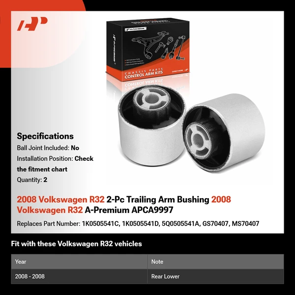 2008 Volkswagen R32 2-Pc Trailing Arm Bushing 2008 Volkswagen R32 A-Premium APCA9997