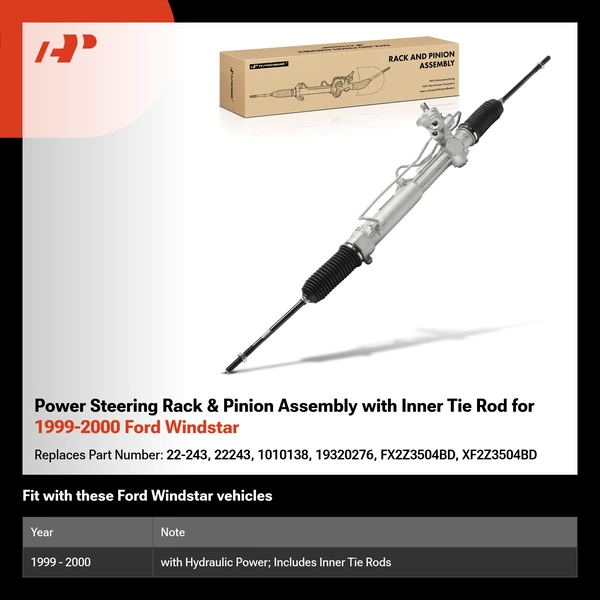 Power Steering Rack & Pinion Assembly with Inner Tie Rod for 1999-2000 Ford Windstar