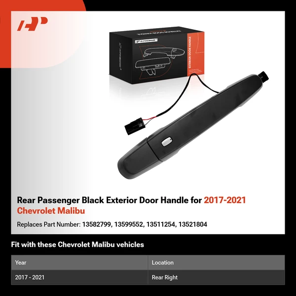 Rear Passenger Black Exterior Door Handle for 2017-2021 Chevrolet Malibu