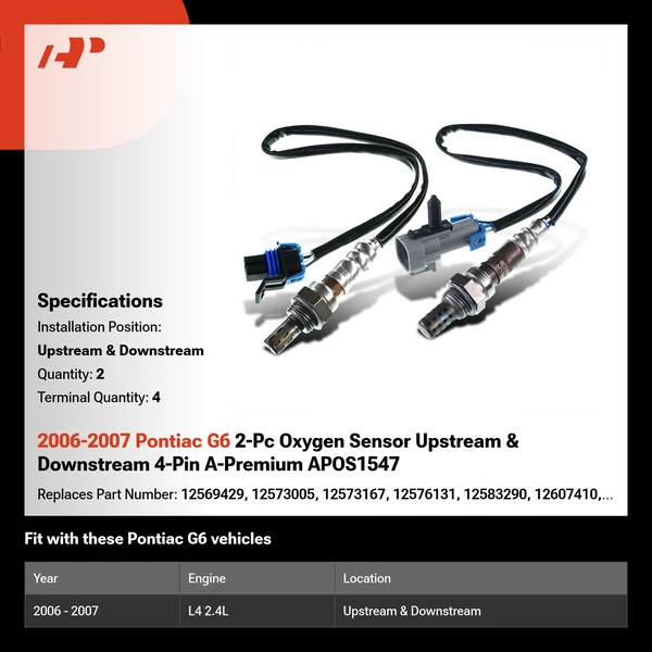 2006-2007 Pontiac G6 2-Pc Oxygen Sensor Upstream & Downstream 4-Pin A-Premium APOS1547