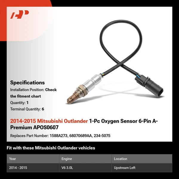 2014-2015 Mitsubishi Outlander 1-Pc Oxygen Sensor 6-Pin A-Premium APOS0607