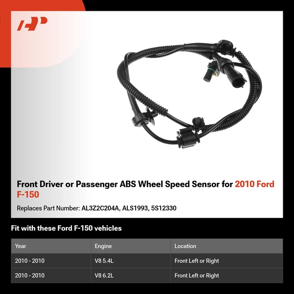 Front Driver or Passenger ABS Wheel Speed Sensor for 2010 Ford F-150
