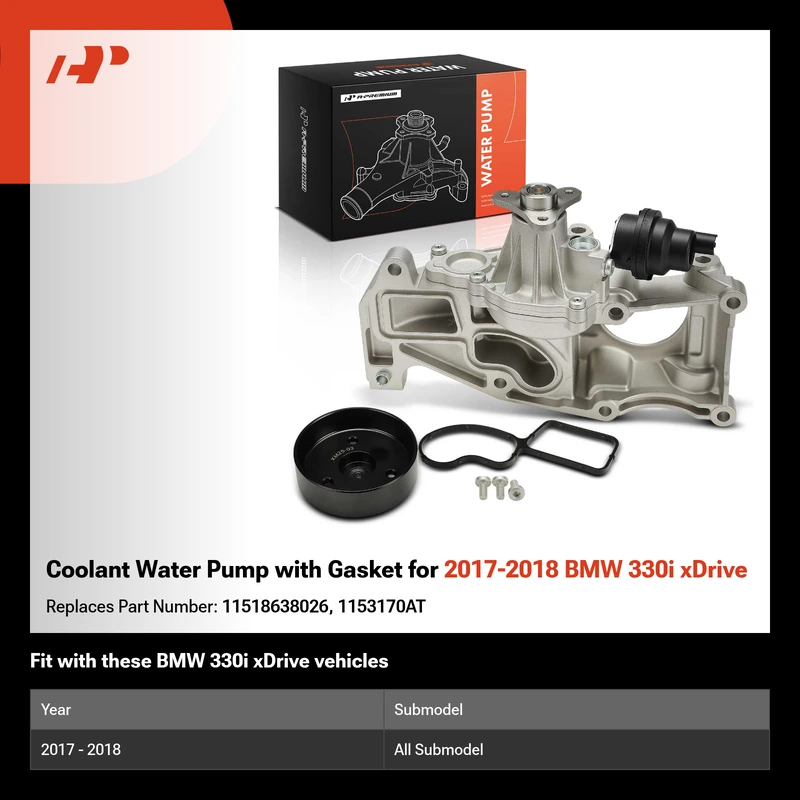 Coolant Water Pump with Gasket for 2017-2018 BMW 330i xDrive