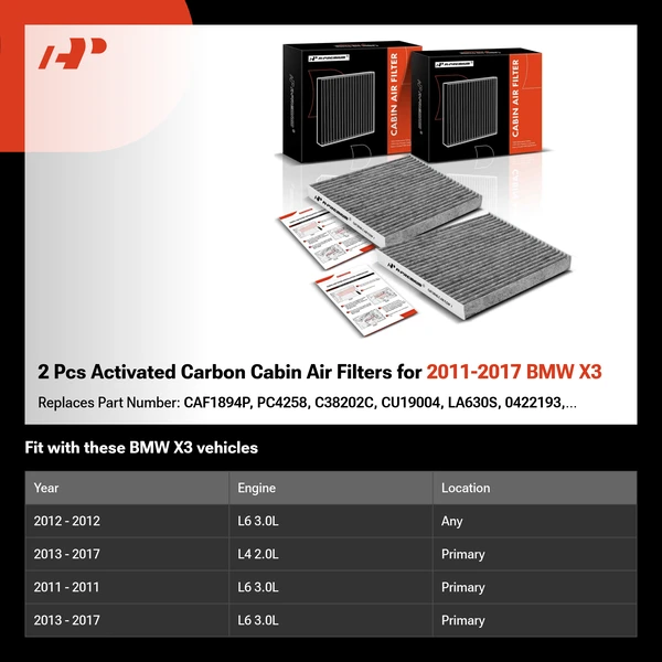 2 Pcs Activated Carbon Cabin Air Filters for 2011-2017 BMW X3