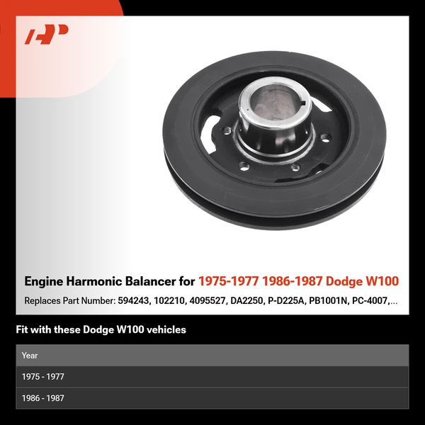 Engine Harmonic Balancer for 1975-1977 1986-1987 Dodge W100