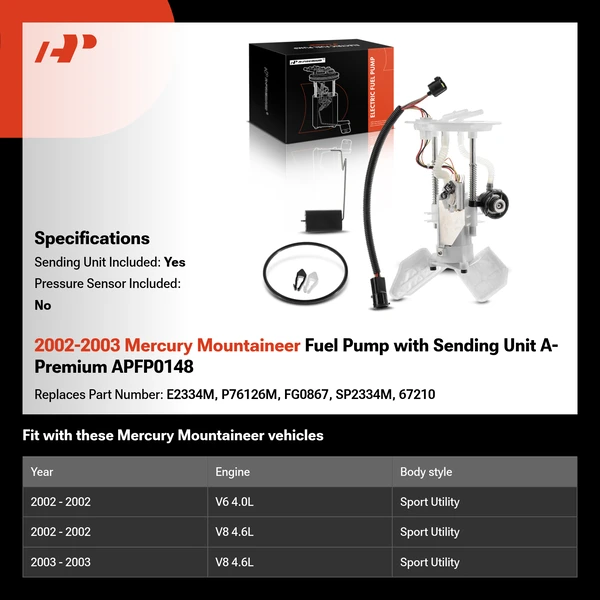 2002-2003 Mercury Mountaineer Fuel Pump with Sending Unit A-Premium APFP0148