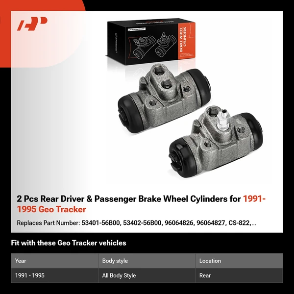 2 Pcs Rear Driver & Passenger Brake Wheel Cylinders for 1991-1995 Geo Tracker