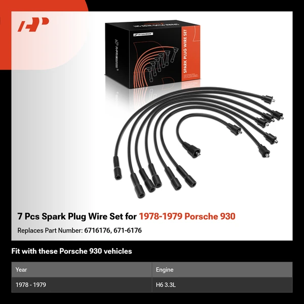 7 Pcs Spark Plug Wire Set for 1978-1979 Porsche 930