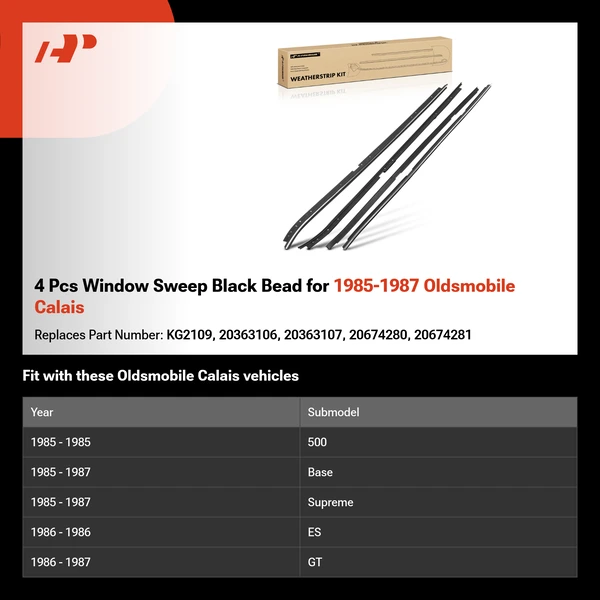 4 Pcs Window Sweep Black Bead for 1985-1987 Oldsmobile Calais