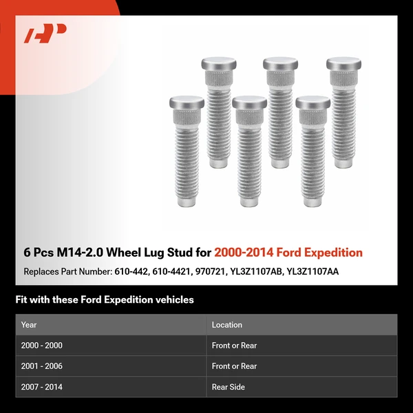 6 Pcs M14-2.0 Wheel Lug Stud for 2000-2014 Ford Expedition
