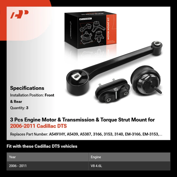 3 Pcs Engine Motor & Transmission & Torque Strut Mount for 2006-2011 Cadillac DTS