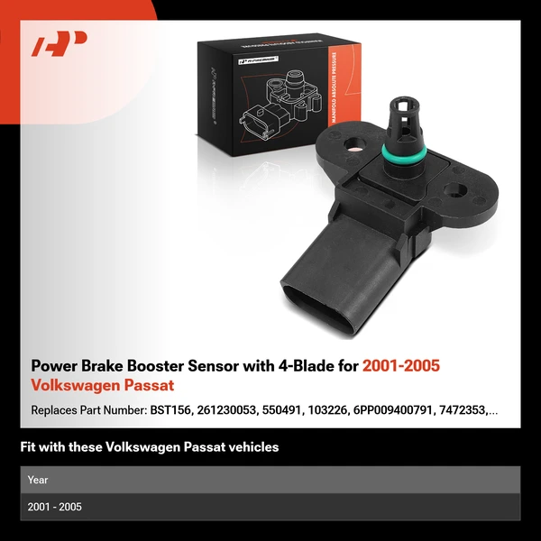 Power Brake Booster Sensor with 4-Blade for 2001-2005 Volkswagen Passat