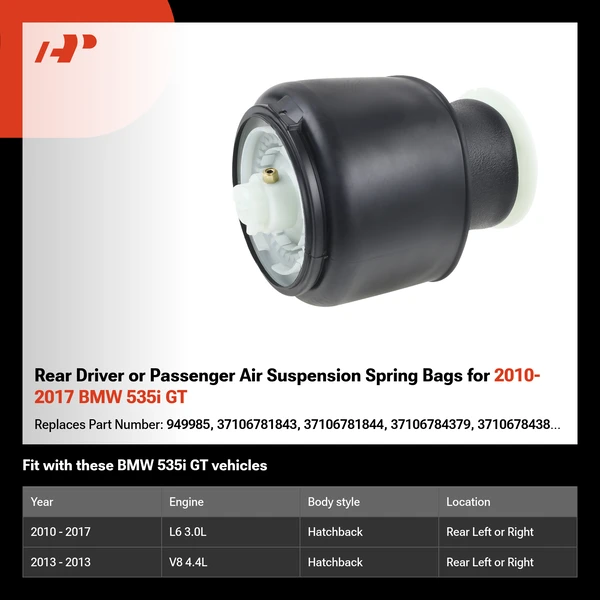 Rear Driver or Passenger Air Suspension Spring Bags for 2010-2017 BMW 535i GT