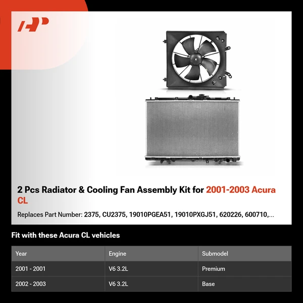 2 Pcs Radiator & Cooling Fan Assembly Kit for 2001-2003 Acura CL