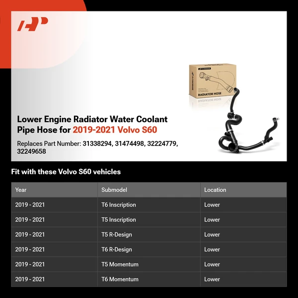 Lower Engine Radiator Water Coolant Pipe Hose for 2019-2021 Volvo S60