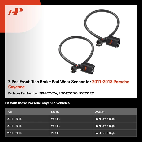 2 Pcs Front Disc Brake Pad Wear Sensor for 2011-2018 Porsche Cayenne
