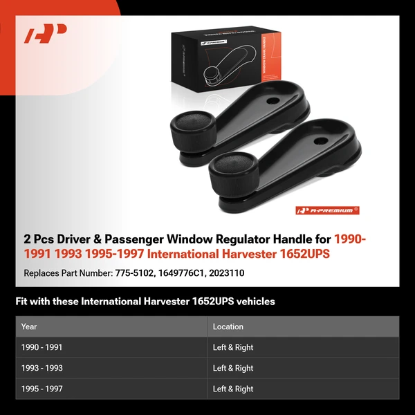 2 Pcs Driver & Passenger Window Regulator Handle for 1990-1991 1993 1995-1997 International Harvester 1652UPS