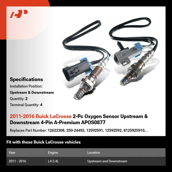 2011-2016 Buick LaCrosse 2-Pc Oxygen Sensor Upstream & Downstream 4-Pin A-Premium APOS0877