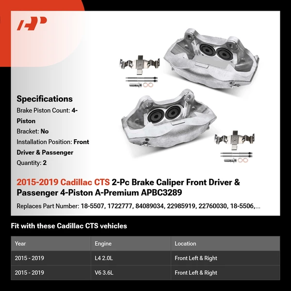 2015-2019 Cadillac CTS 2-Pc Brake Caliper Front Driver & Passenger 4-Piston A-Premium APBC3289