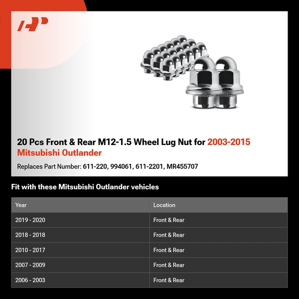 20 Pcs Front & Rear M12-1.5 Wheel Lug Nut for 2003-2015 Mitsubishi Outlander