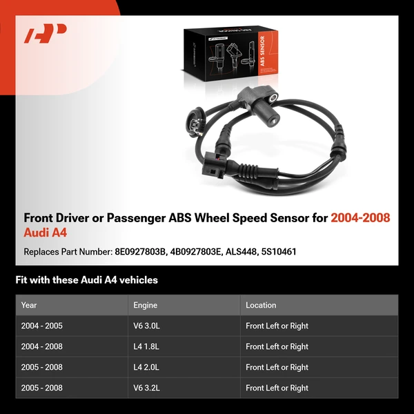 Front Driver or Passenger ABS Wheel Speed Sensor for 2004-2008 Audi A4
