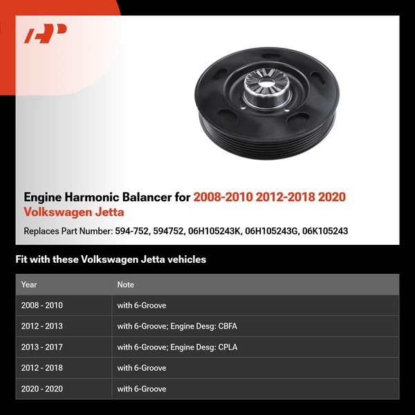Engine Harmonic Balancer for 2008-2010 2012-2018 2020 Volkswagen Jetta