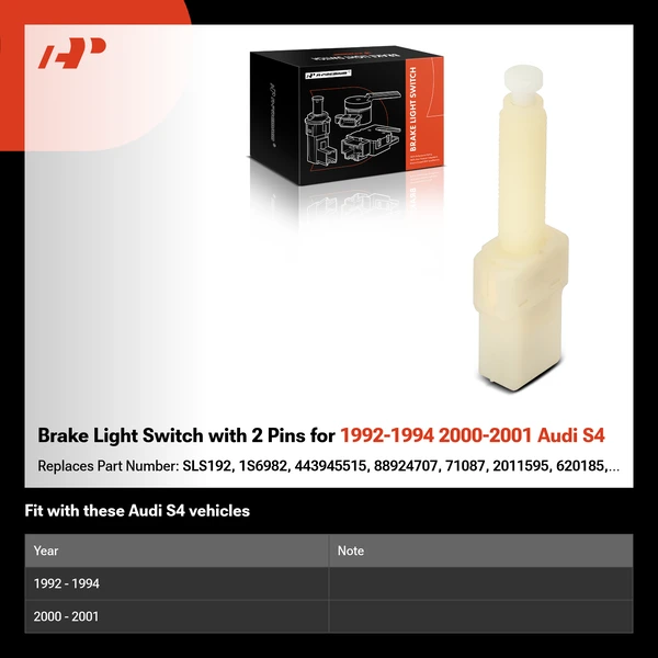 Brake Light Switch with 2 Pins for 1992-1994 2000-2001 Audi S4