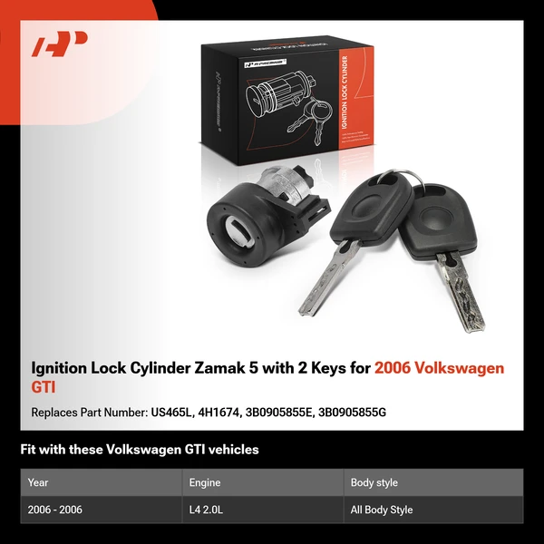 Ignition Lock Cylinder Zamak 5 with 2 Keys for 2006 Volkswagen GTI