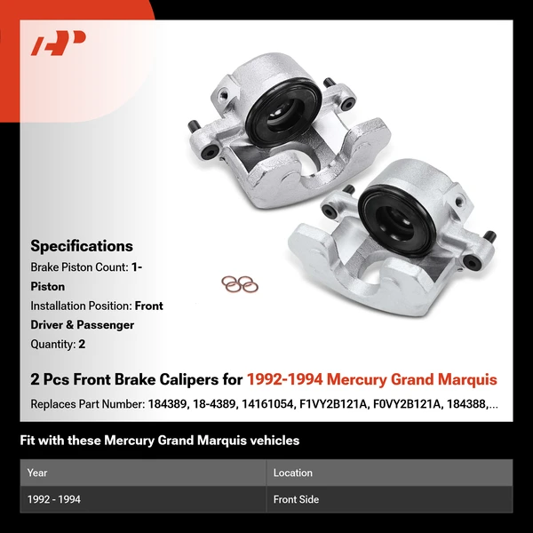 2 Pcs Front Brake Calipers for 1992-1994 Mercury Grand Marquis