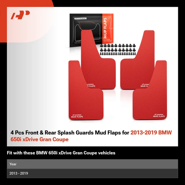 4 Pcs Front & Rear Splash Guards Mud Flaps for 2013-2019 BMW 650i xDrive Gran Coupe