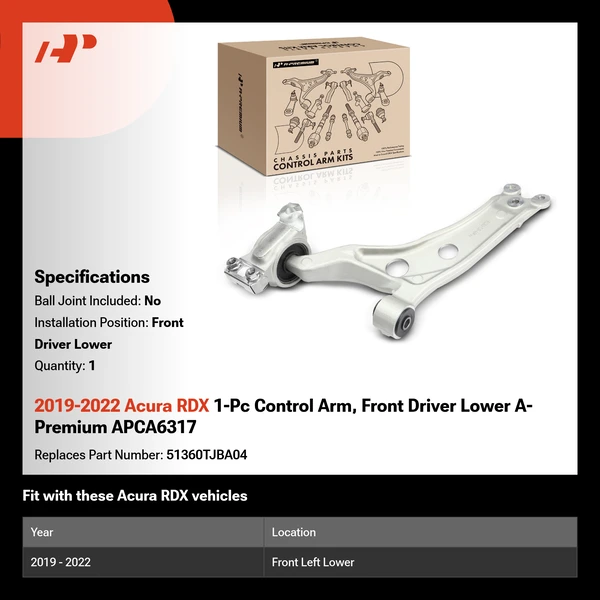 2019-2022 Acura RDX 1-Pc Control Arm, Front Driver Lower A-Premium APCA6317