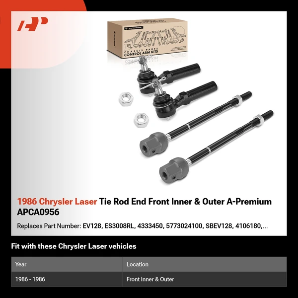 1986 Chrysler Laser Tie Rod End Front Inner & Outer A-Premium APCA0956