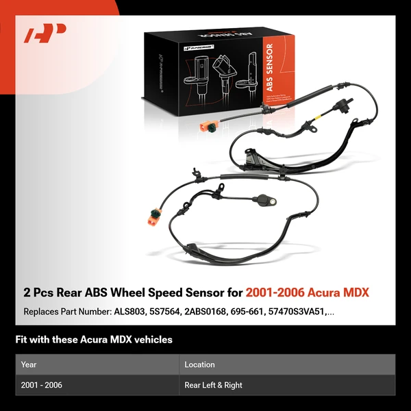 2 Pcs Rear ABS Wheel Speed Sensor for 2001-2006 Acura MDX