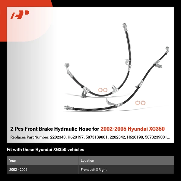 2 Pcs Front Brake Hydraulic Hose for 2002-2005 Hyundai XG350