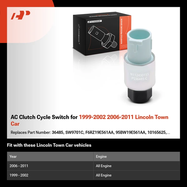 AC Clutch Cycle Switch for 1999-2002 2006-2011 Lincoln Town Car