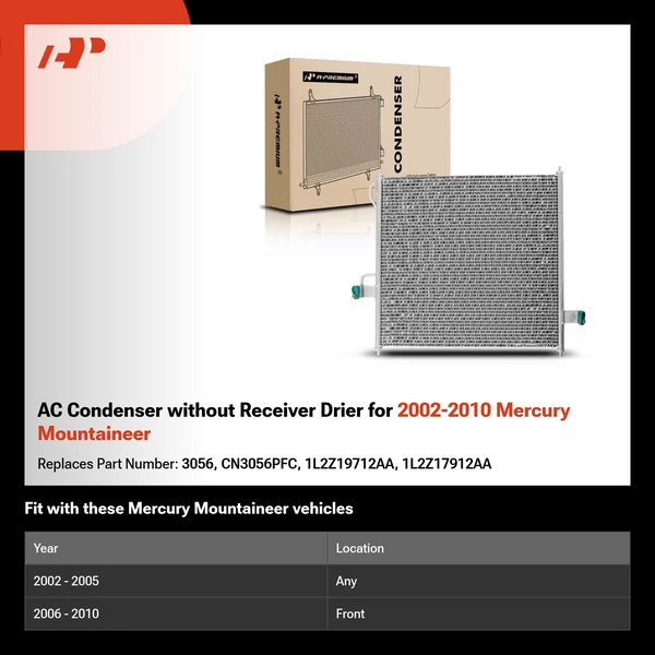 AC Condenser without Receiver Drier for 2002-2010 Mercury Mountaineer