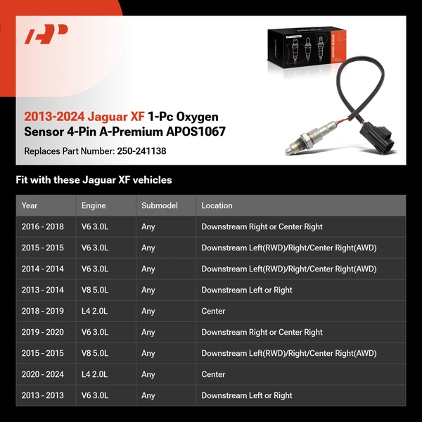 2013-2024 Jaguar XF 1-Pc Oxygen Sensor 4-Pin A-Premium APOS1067