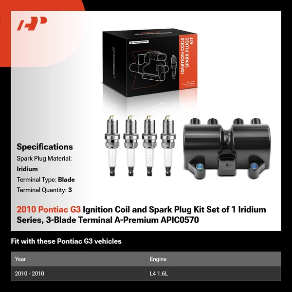 2010 Pontiac G3 Ignition Coil and Spark Plug Kit Set of 5 Iridium Series, 3-Blade Terminal A-Premium APIC0570