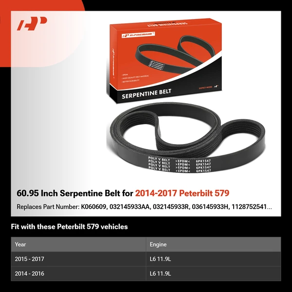 60.95 Inch Serpentine Belt for 2014-2017 Peterbilt 579