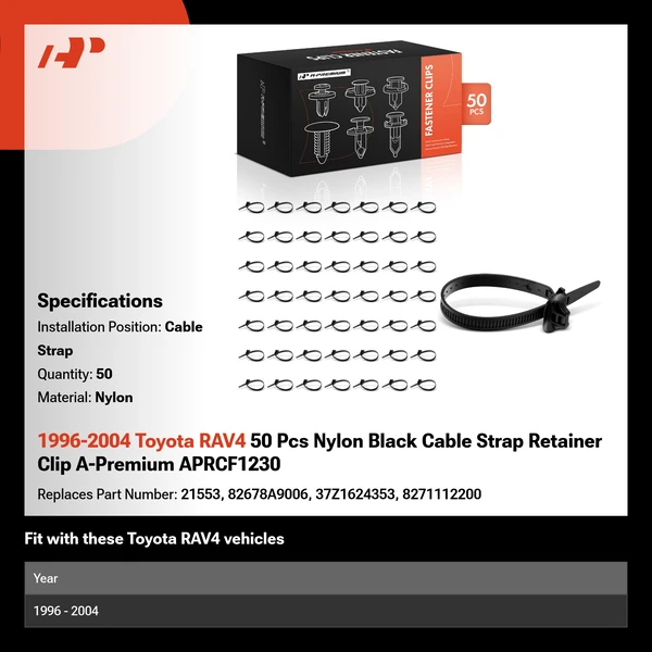 1996-2004 Toyota RAV4 50 Pcs Nylon Black Cable Strap Retainer Clip A-Premium APRCF1230