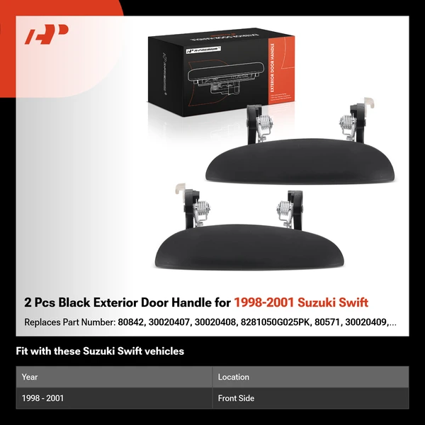 2 Pcs Black Exterior Door Handle for 1998-2001 Suzuki Swift