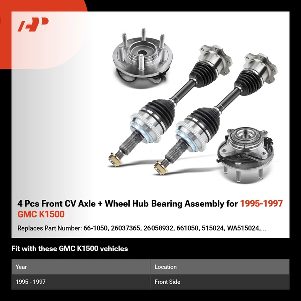 4 Pcs Front CV Axle + Wheel Hub Bearing Assembly for 1995-1997 GMC K1500