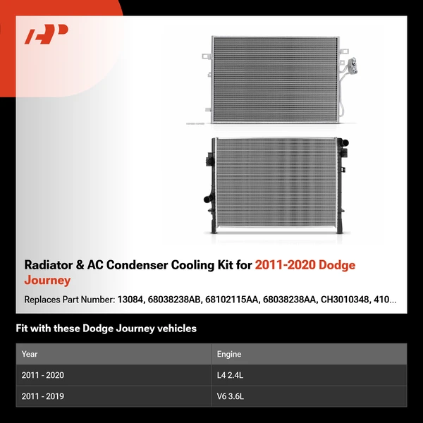 Radiator & AC Condenser Cooling Kit for 2011-2020 Dodge Journey