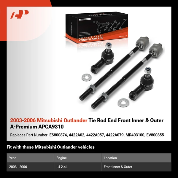 2003-2006 Mitsubishi Outlander Tie Rod End Front Inner & Outer A-Premium APCA9310