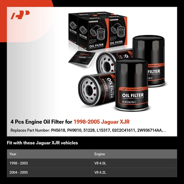 4 Pcs Engine Oil Filter for 1998-2005 Jaguar XJR