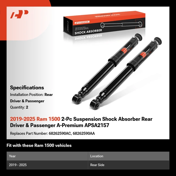 2019-2025 Ram 1500 2-Pc Suspension Shock Absorber Rear Driver & Passenger A-Premium APSA2157
