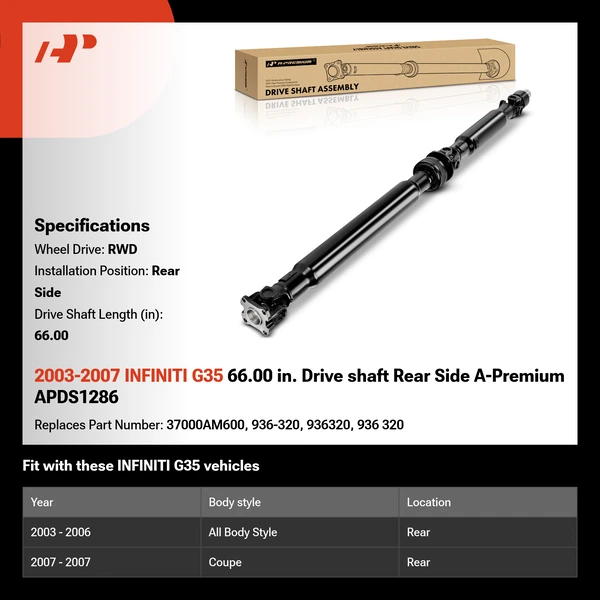 2003-2007 INFINITI G35 66.00 in. Drive shaft Rear Side A-Premium APDS1286