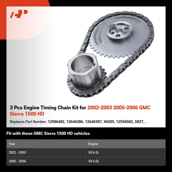 3 Pcs Engine Timing Chain Kit for 2002-2003 2005-2006 GMC Sierra 1500 HD