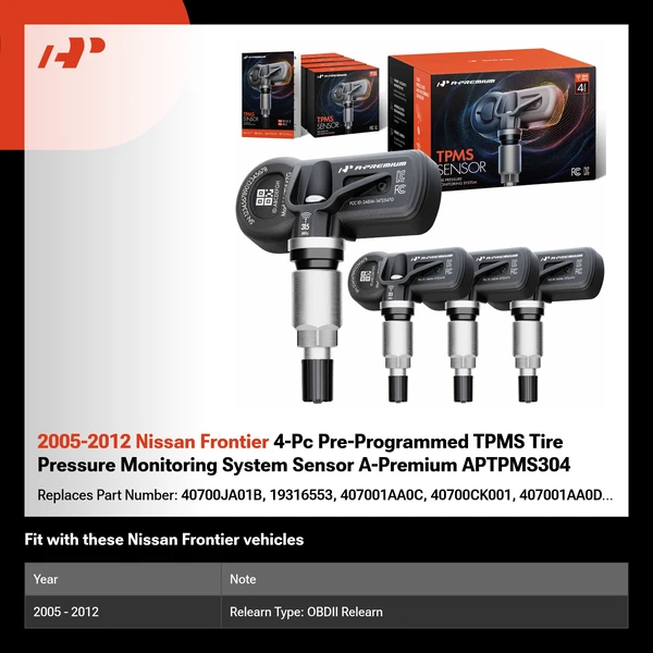 2005-2012 Nissan Frontier 4-Pc Pre-Programmed TPMS Tire Pressure Monitoring System Sensor A-Premium APTPMS304