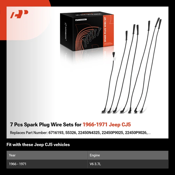 7 Pcs Spark Plug Wire Sets for 1966-1971 Jeep CJ5